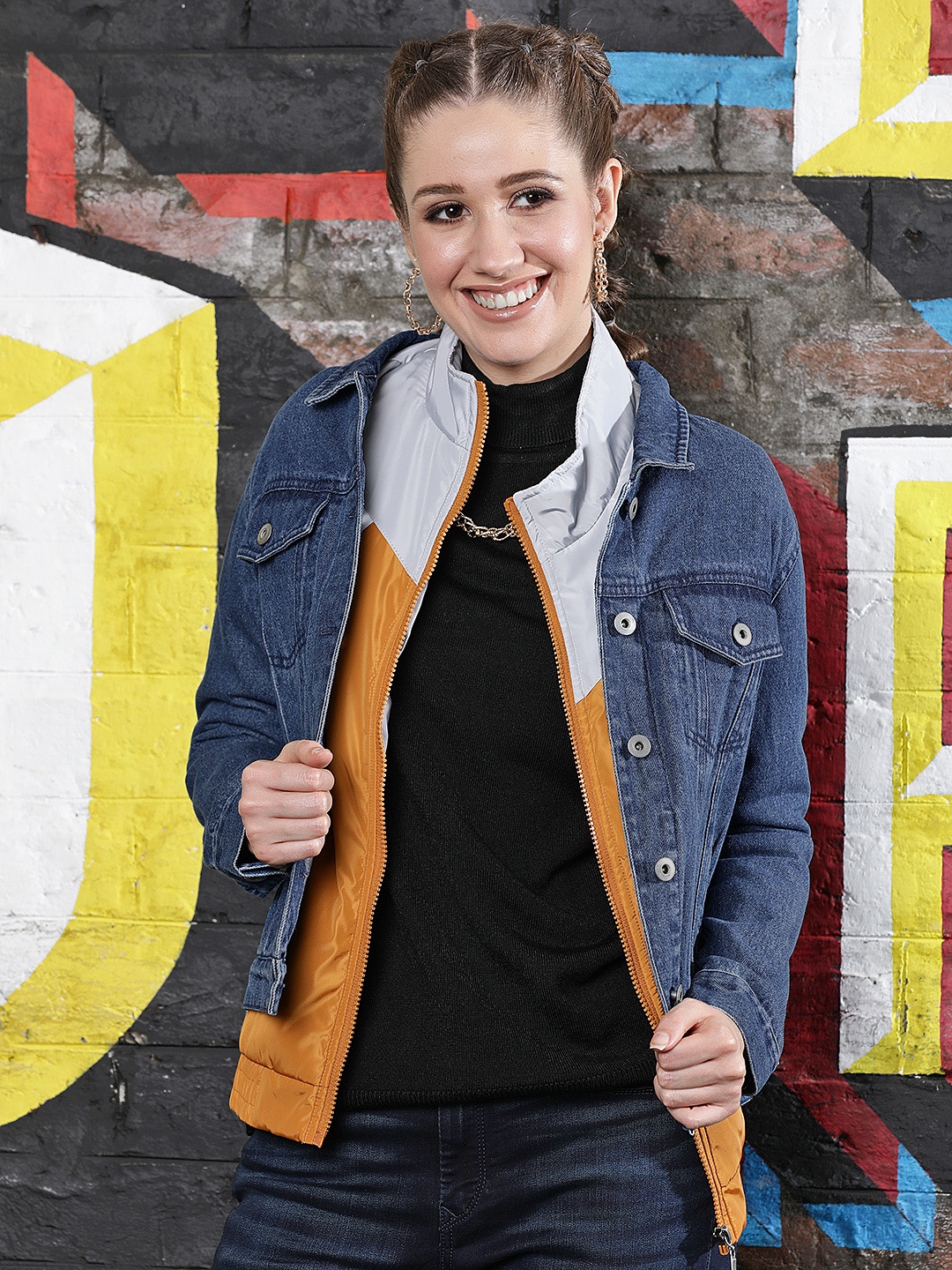 

Flying Machine Women Blue Graphic Printed Denim Jacket