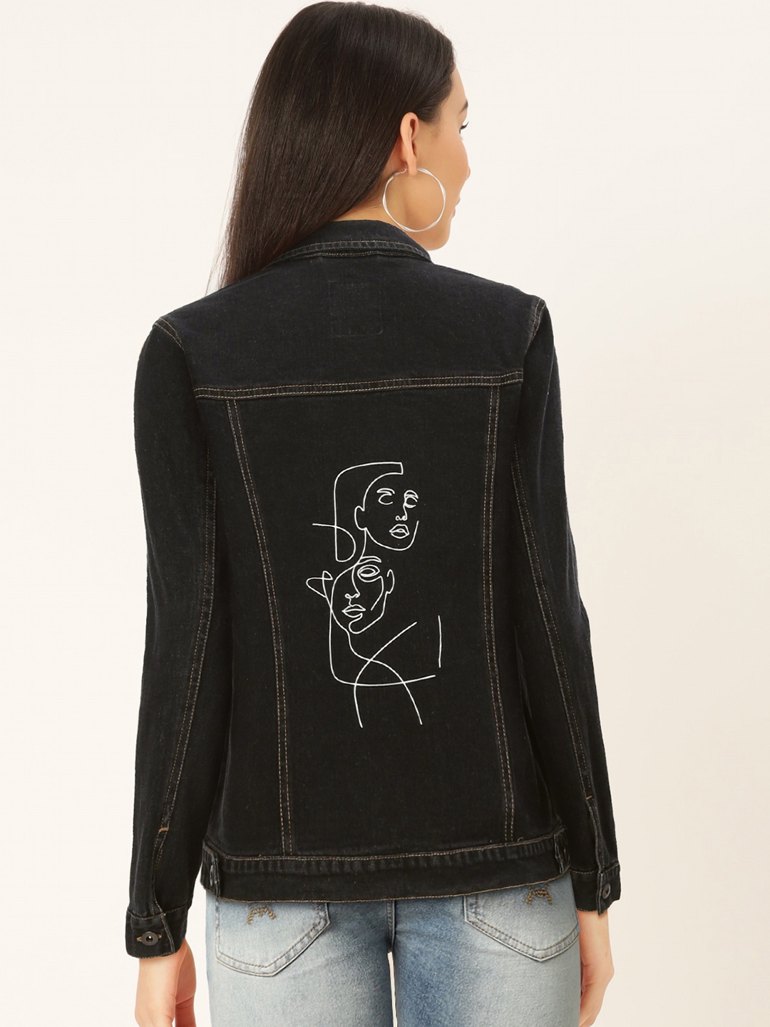 

Flying Machine Women Black Graphic Printed Denim Jacket