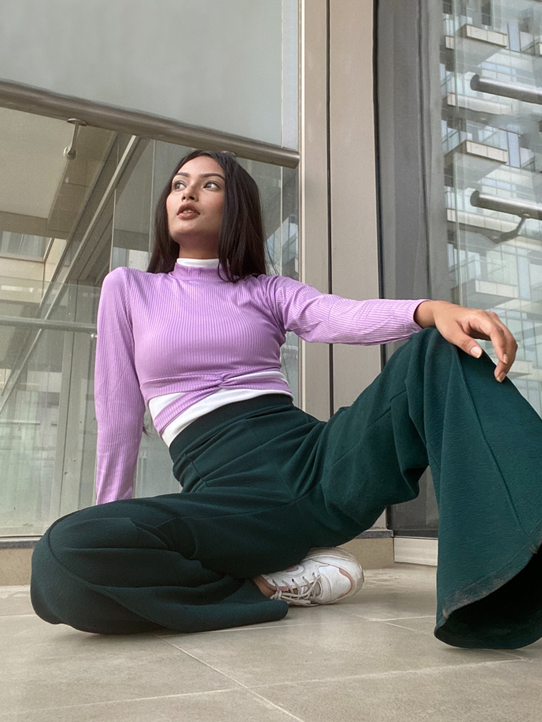 

CHIC BY TOKYO TALKIES Women Green Flared Parallel Trousers