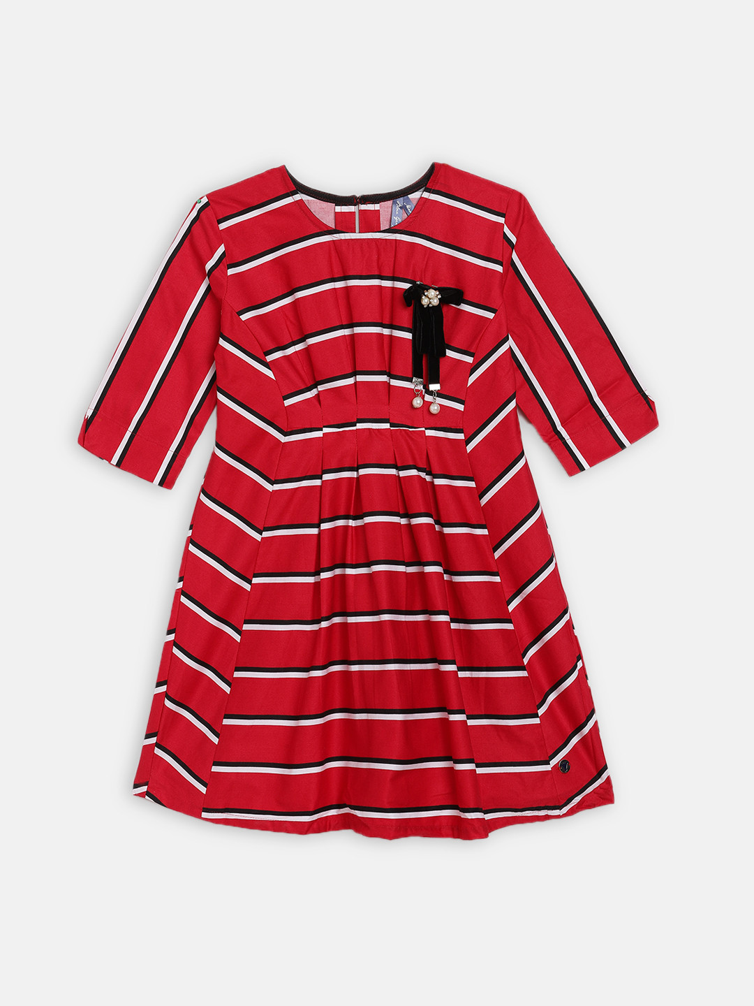 

Blue Giraffe Girls Red Striped A-Line Dress
