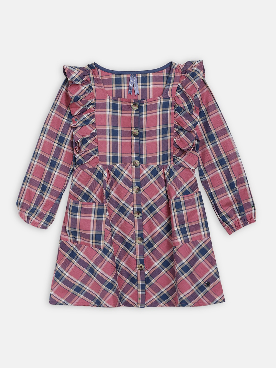 

Blue Giraffe Girls Red & Blue Checked A-Line Dress
