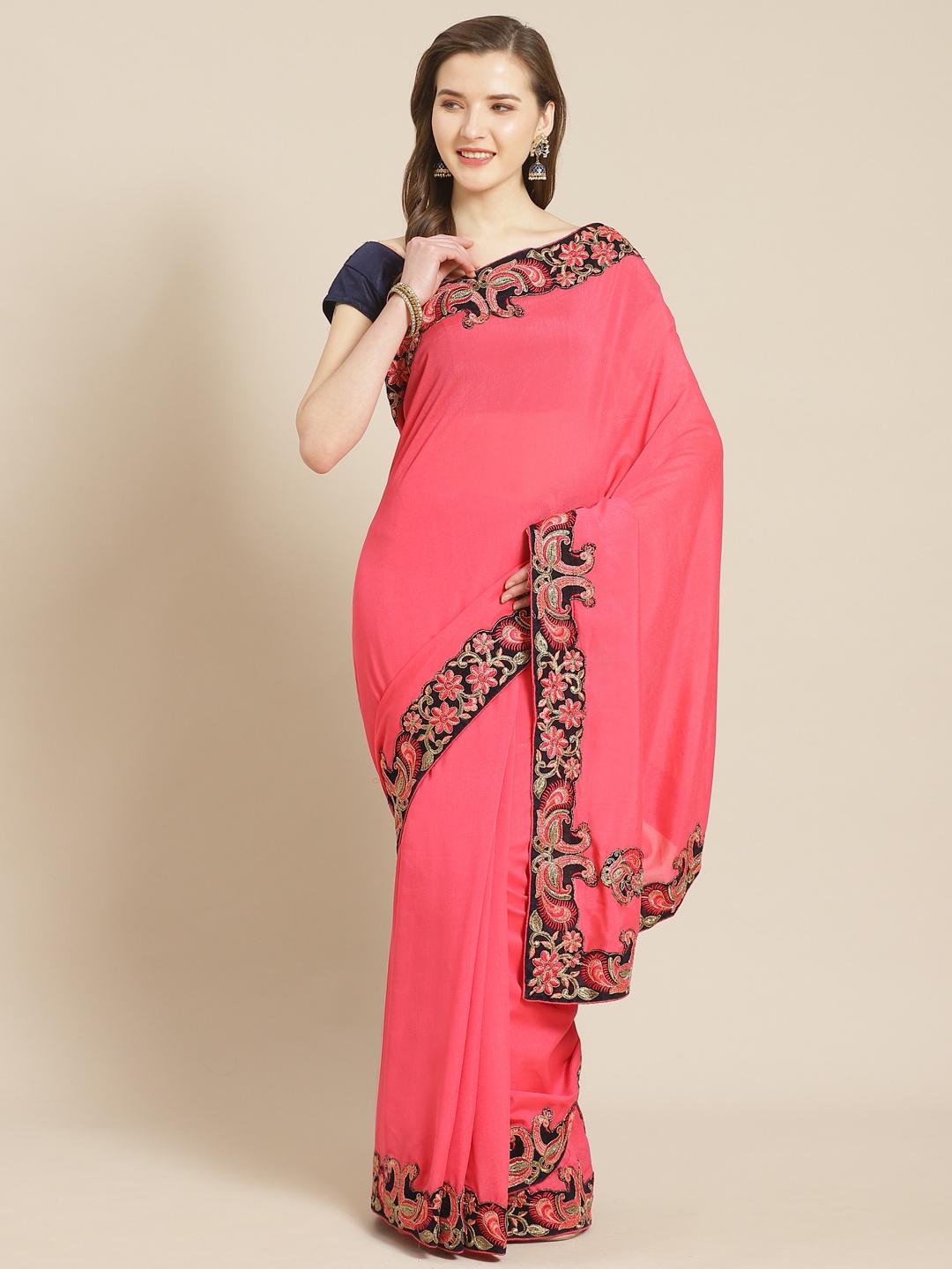 

Kalista Pink Solid Saree