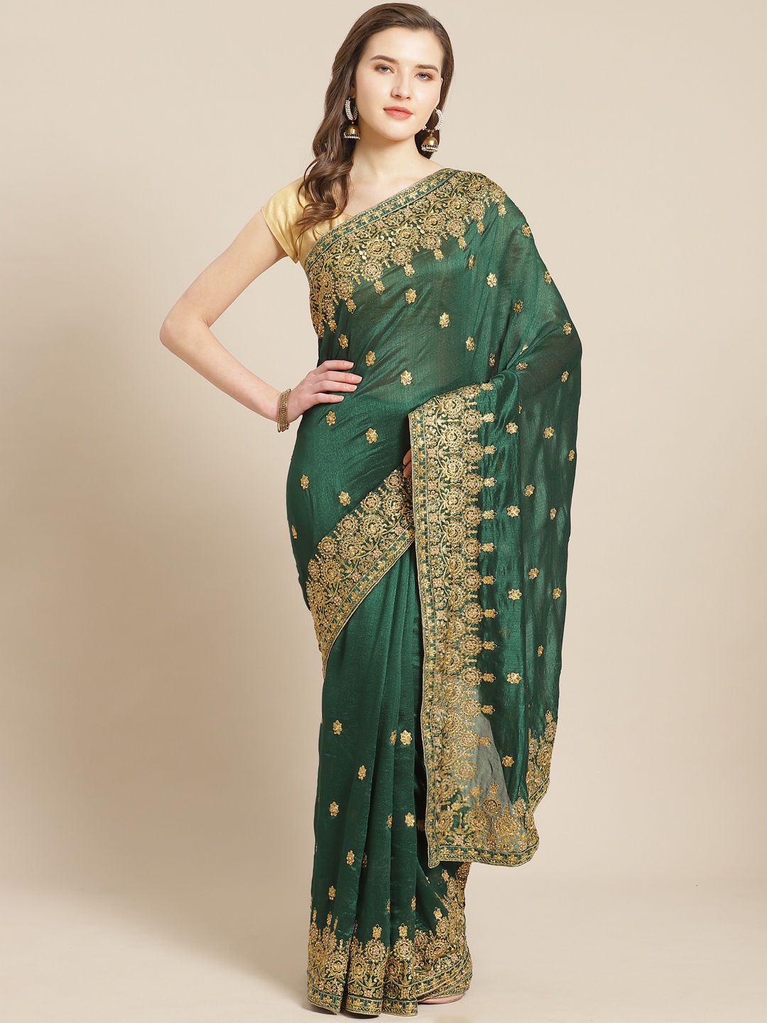 

Kalista Green & Golden Embroidered Saree