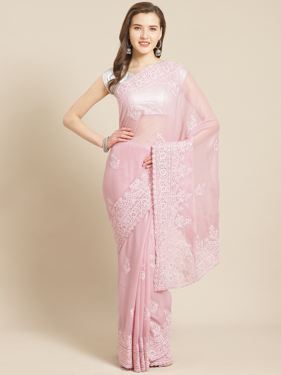 

Kalista Pink Embroidered Saree