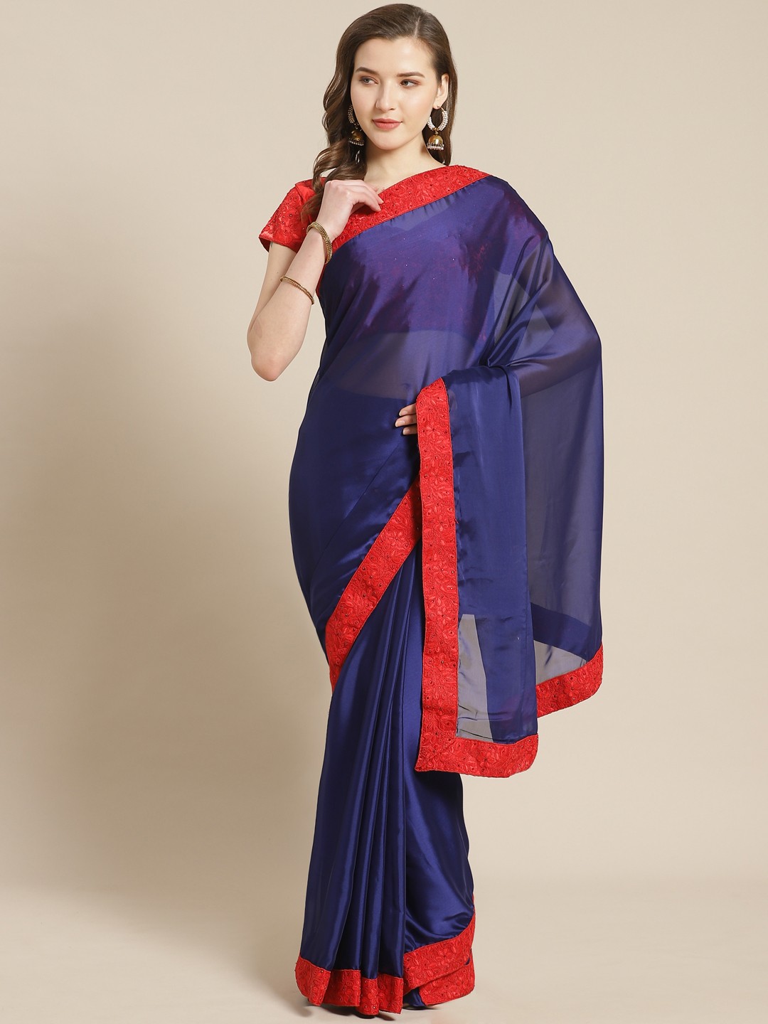 

Kalista Navy Blue Solid Saree