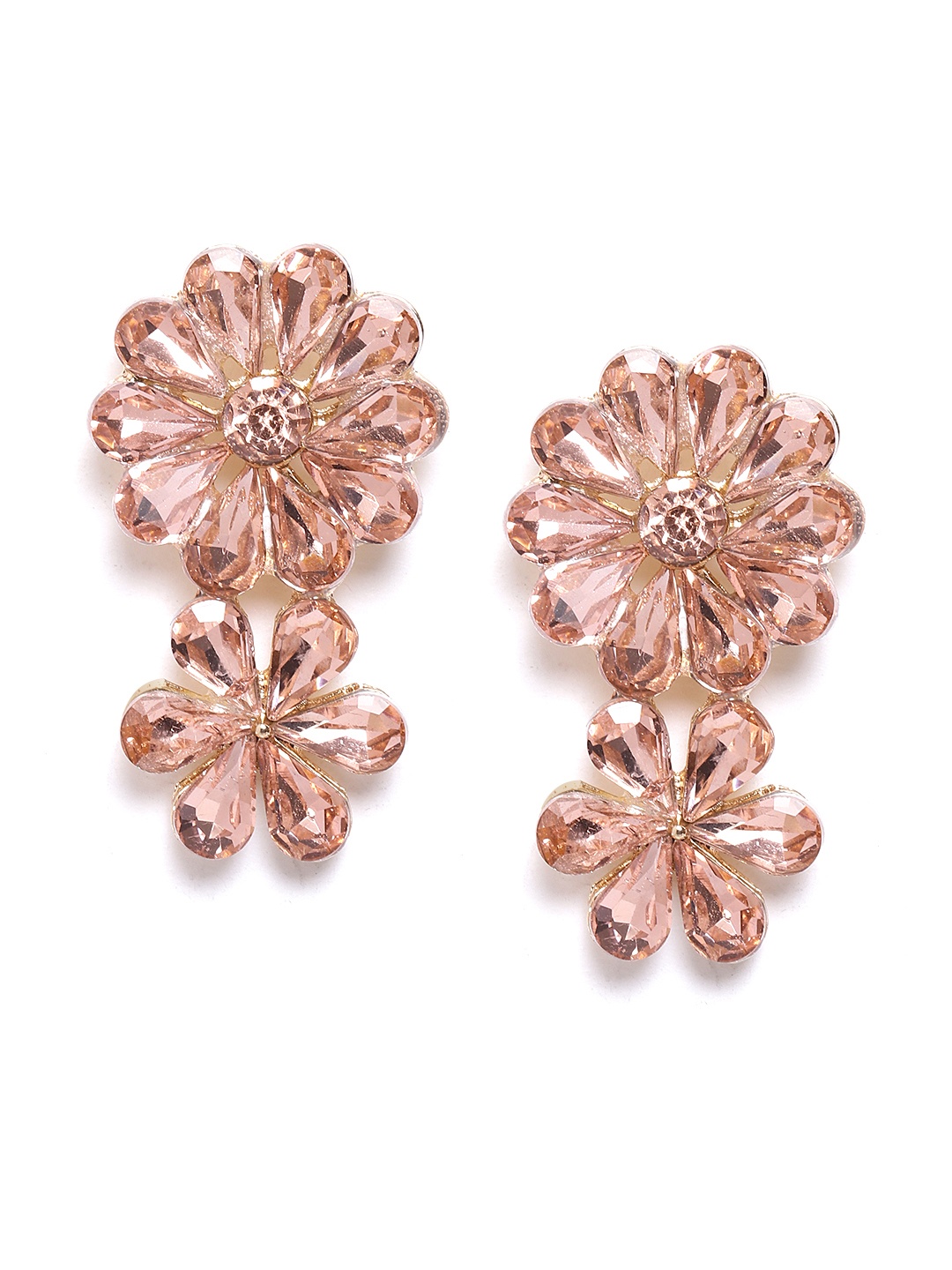 

YouBella Peach-Coloured Gold-Plated Floral Drop Earrings