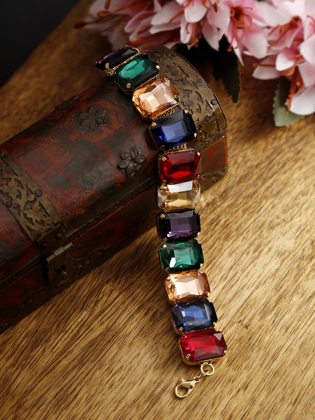 

YouBella Multicoloured Gold-Plated Stone Studded Bracelet, Multi