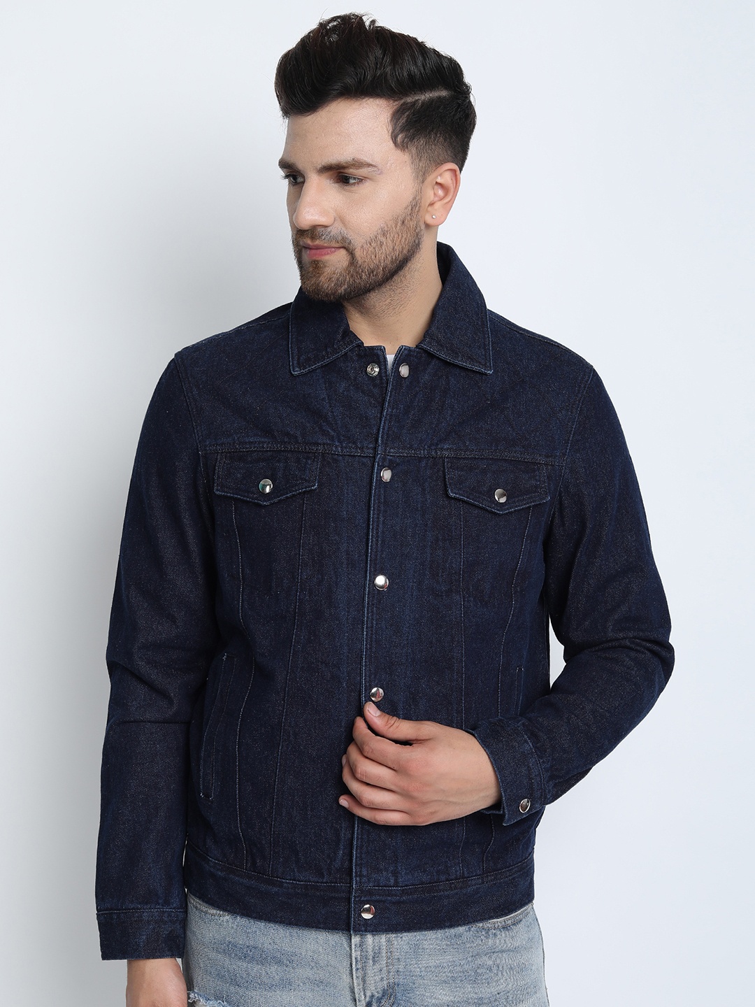 

MERLOT Men Navy Blue Solid Denim Jacket
