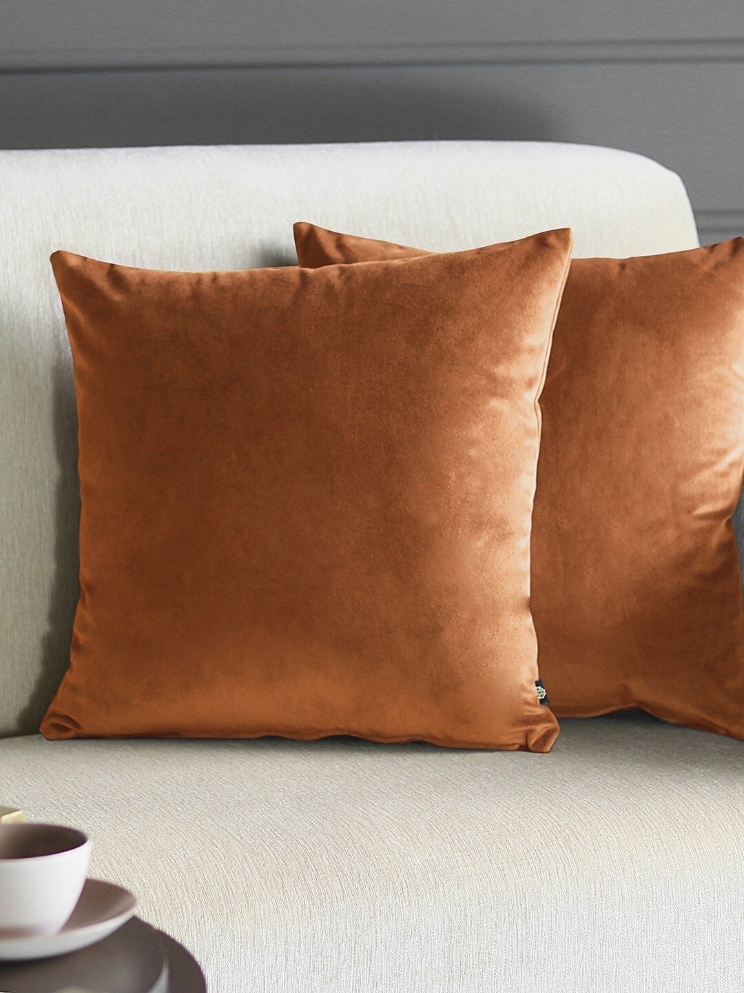 

GM Set Of 2 Brown Solid Velvet Cushion Covers