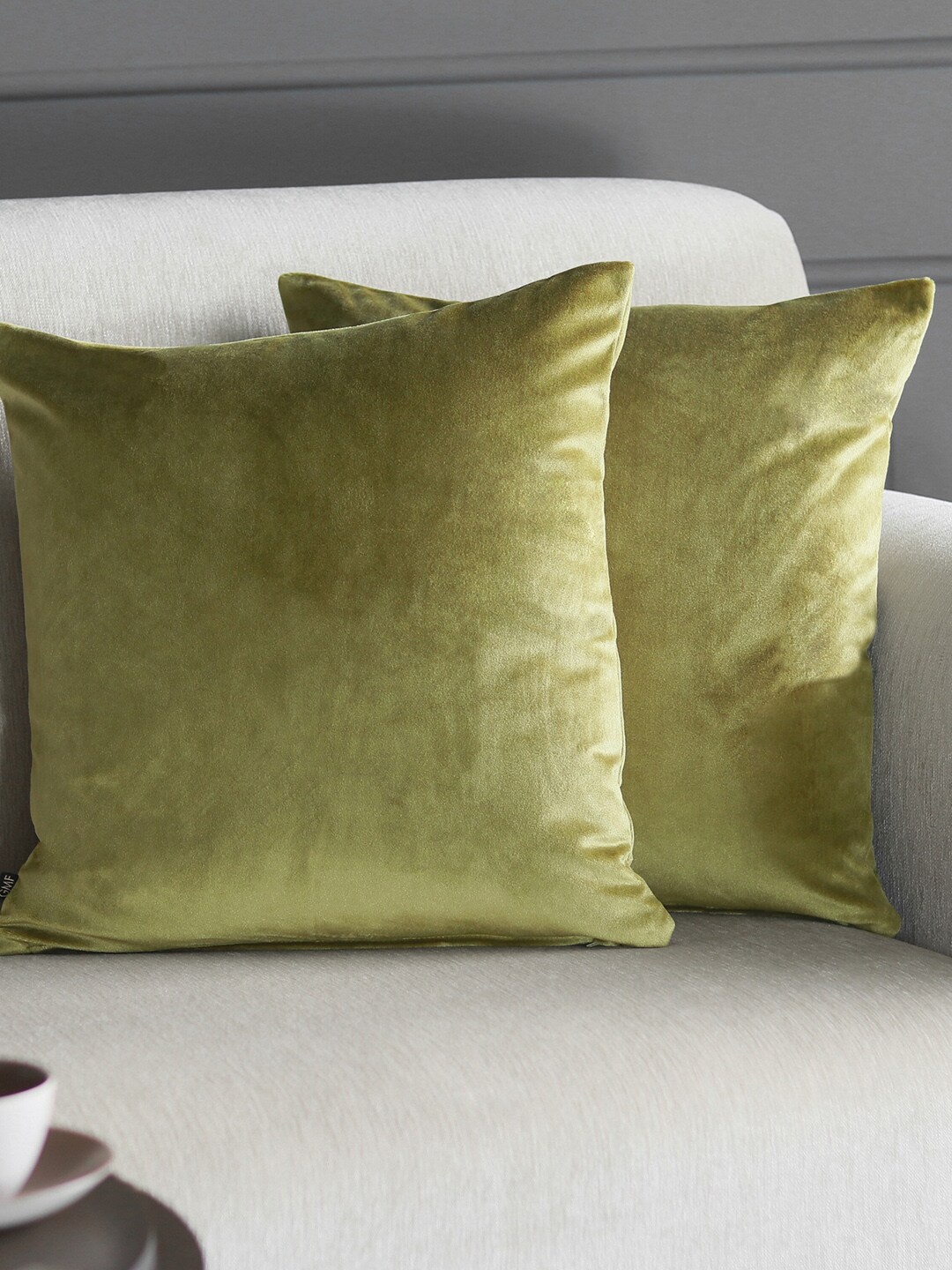 

GM Olive Green Set of 2 Solid Velvet Square Cushion