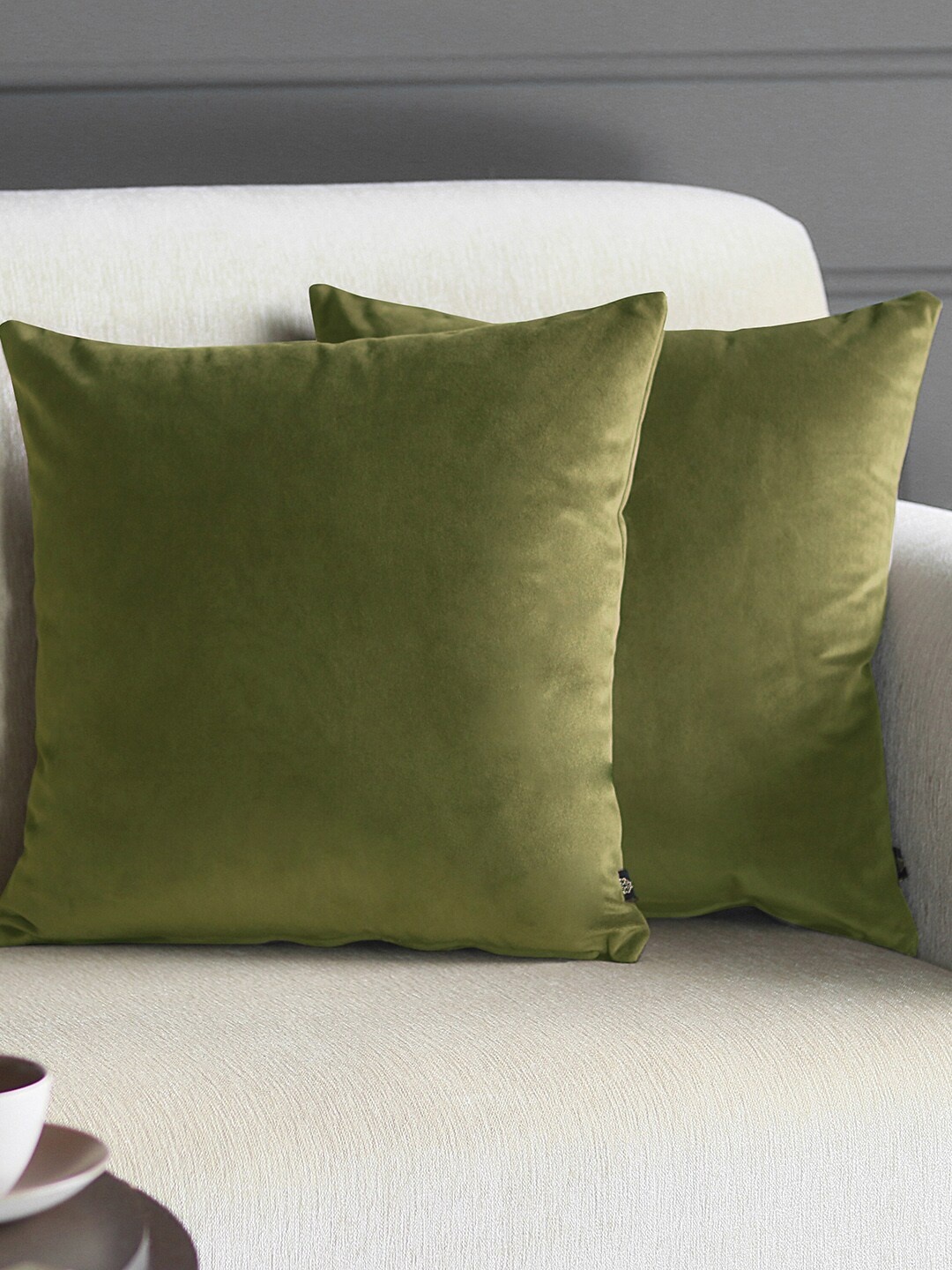 

GM Set of 2 Olive Green Solid Square Cushion Cover