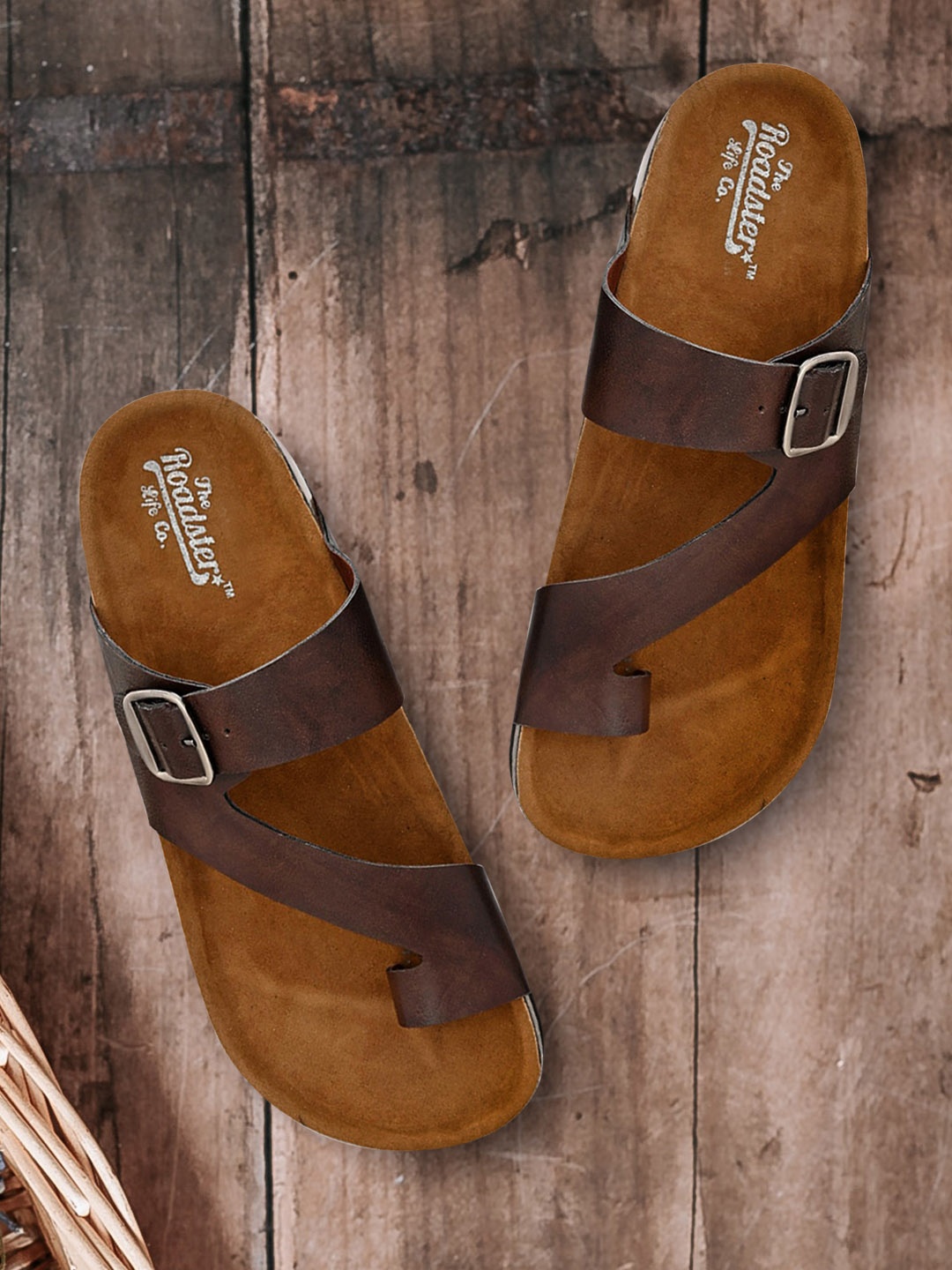 

The Roadster Lifestyle Co Men Brown Leather Comfort Sandals