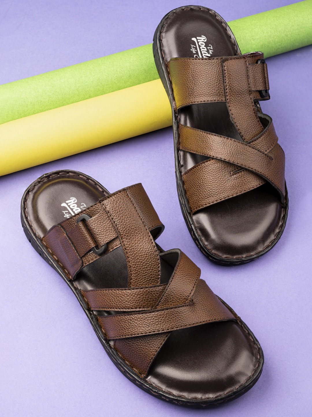 

The Roadster Lifestyle Co Men Brown Textured Comfort Sandals