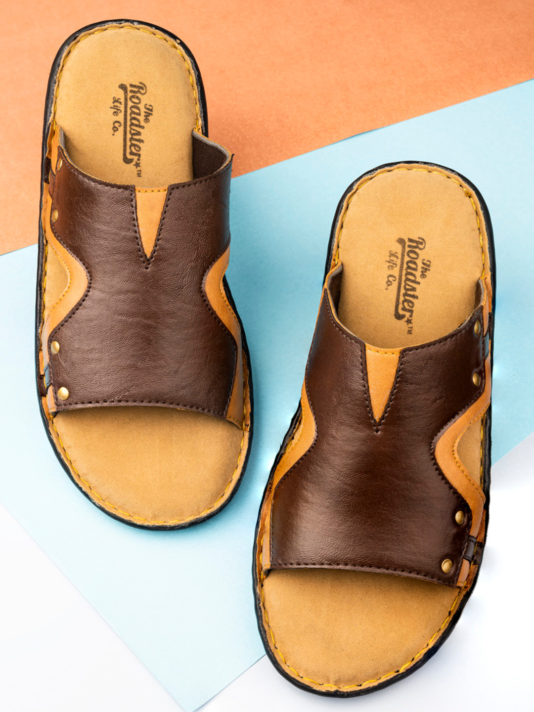 

The Roadster Lifestyle Co Men Brown Leather Solid Comfort Sandals