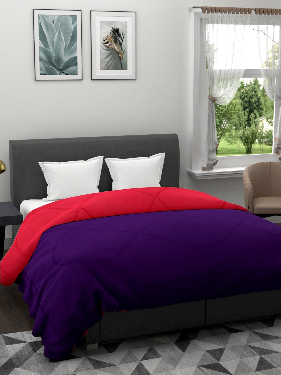 

Clasiko Purple & Red Solid AC Room 120 GSM Double Bed Reversible Comforter