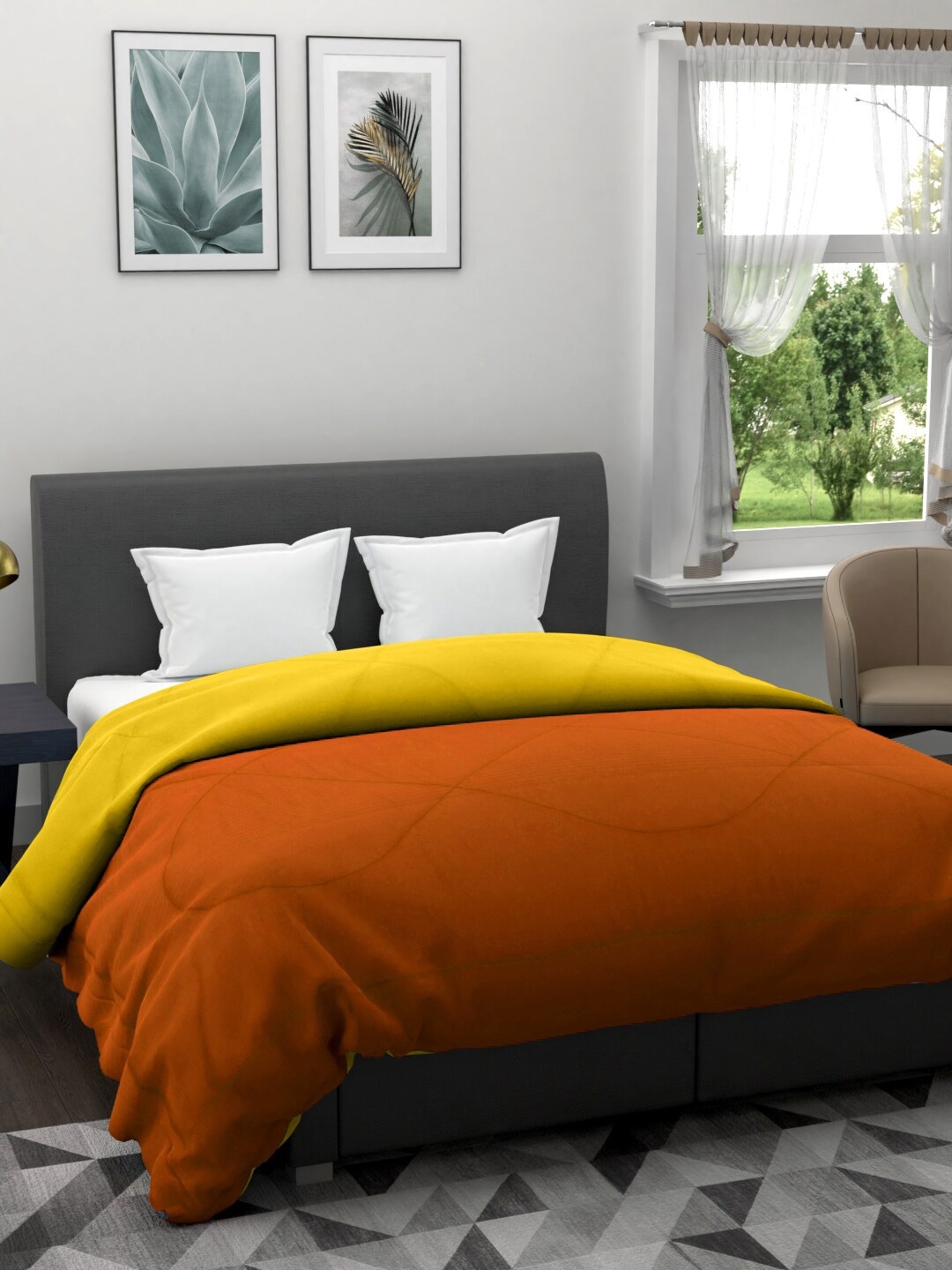 

Clasiko Orange & Yellow Solid 120 GSM All-Weather Reversible Double Bed Quilt