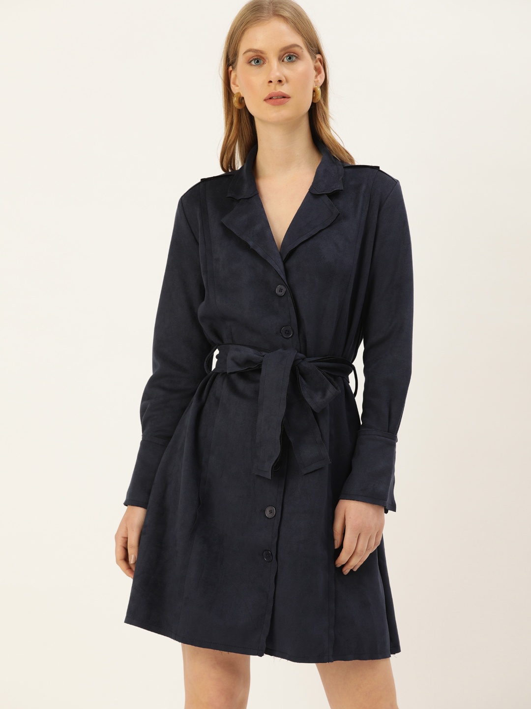 

AND Women Navy Blue Solid Fit and Flare Dress