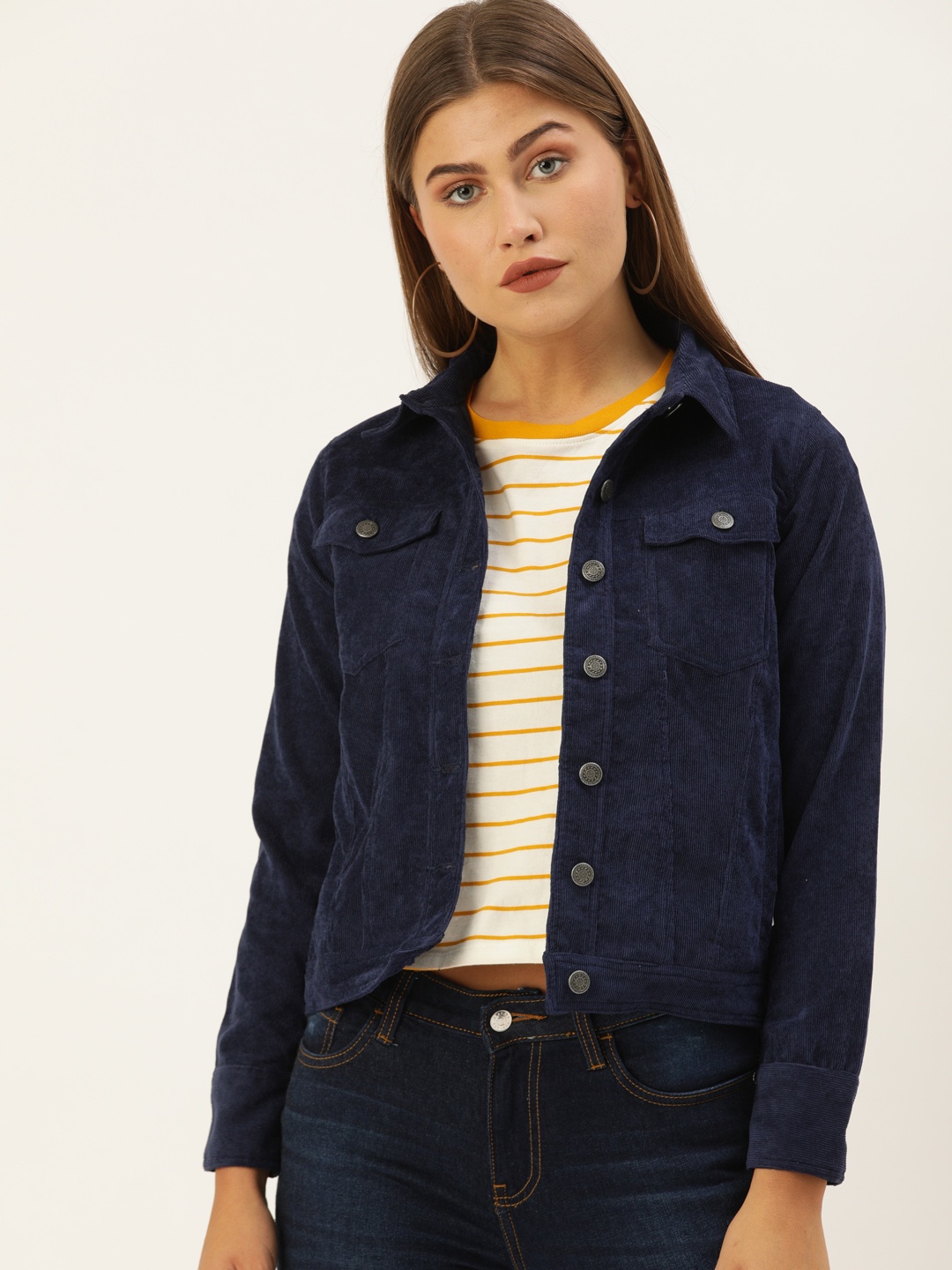 

AND Women Blue Self Design Tailored Jacket
