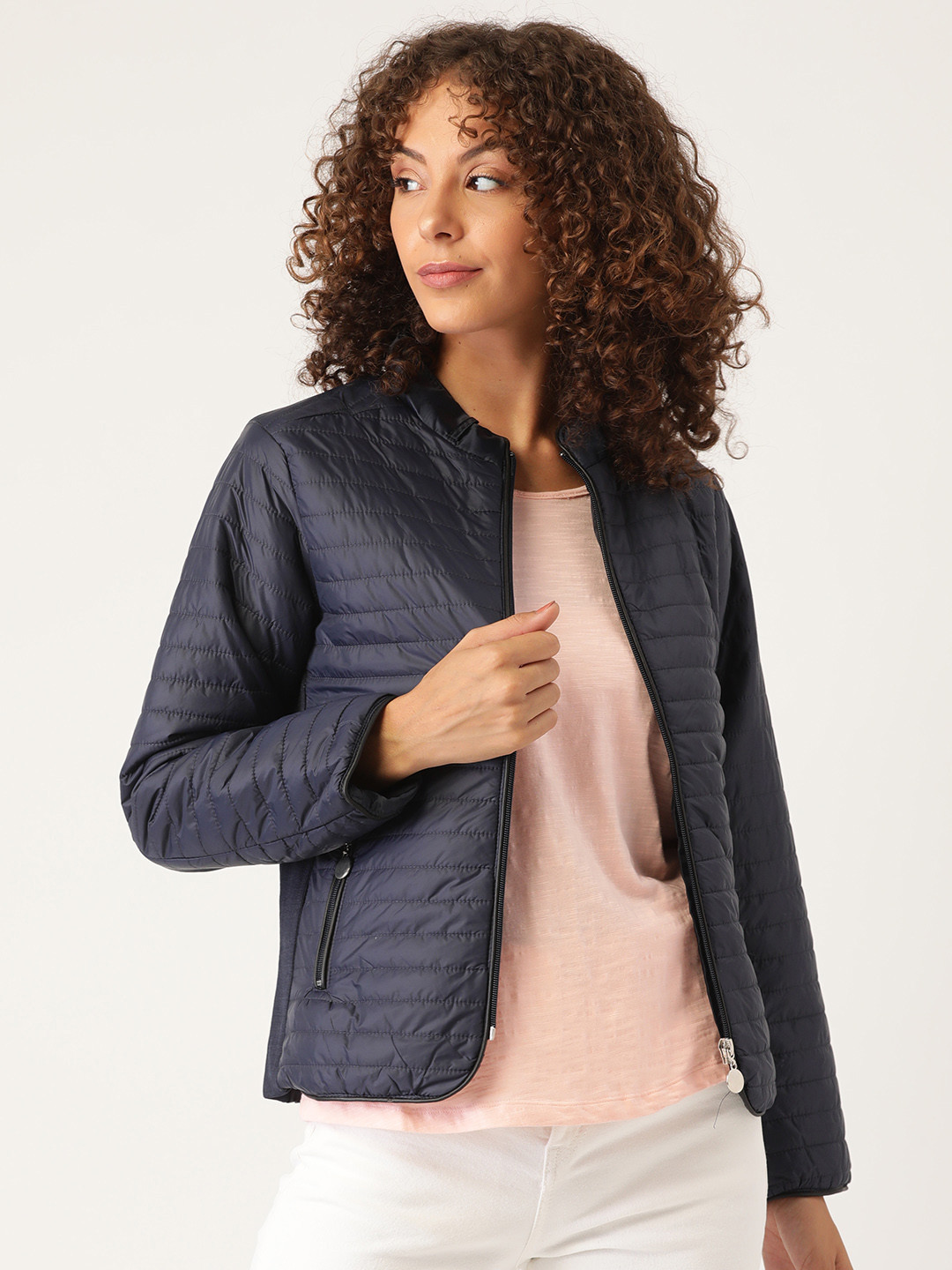 

AND Women Navy Blue Padded Jacket