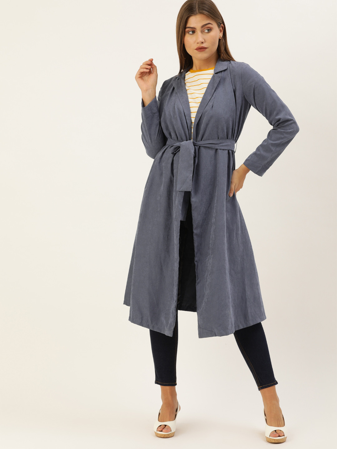 

AND Women Blue Solid Open Front Jacket