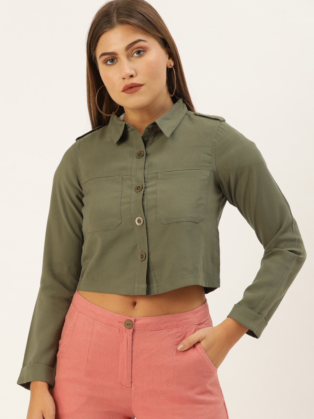 

AND Women Olive Green Solid Tailored Jacket
