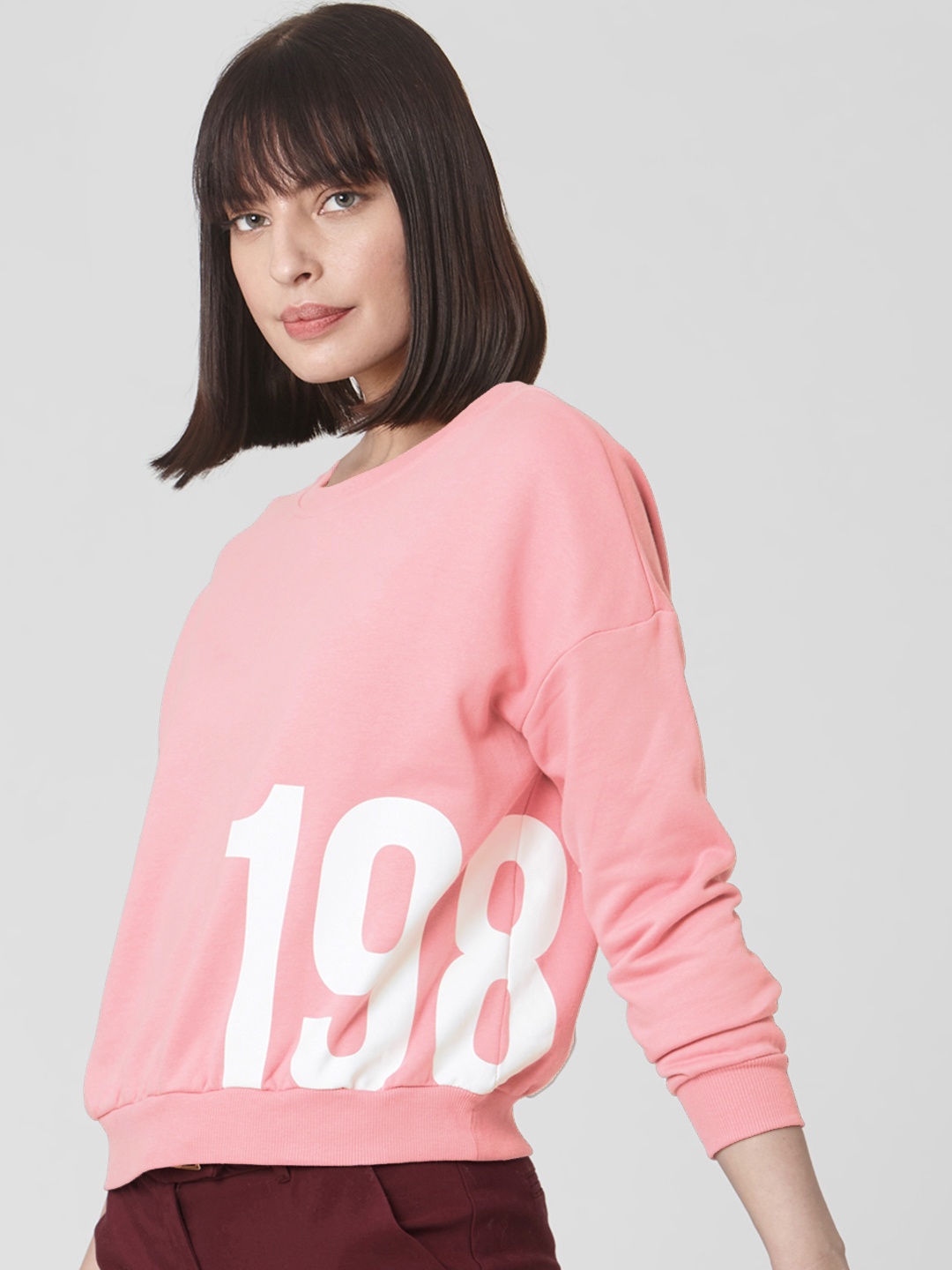 

Vero Moda Women Pink & White Solid Sweatshirt With Printed Detailing