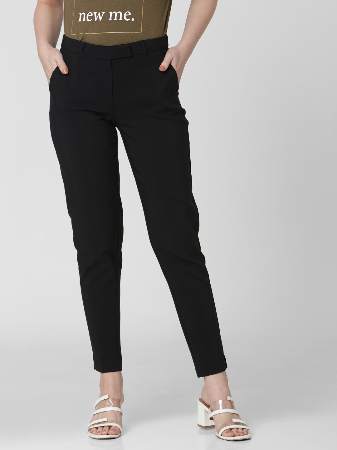 

Vero Moda Women Black Slim Fit Solid Regular Trousers
