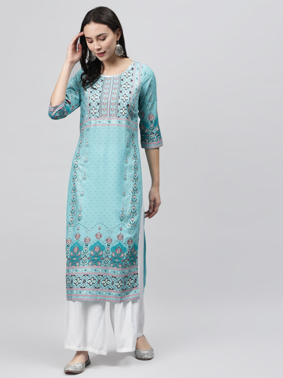 

AURELIA Women Blue & Maroon Liva Printed Straight Kurta