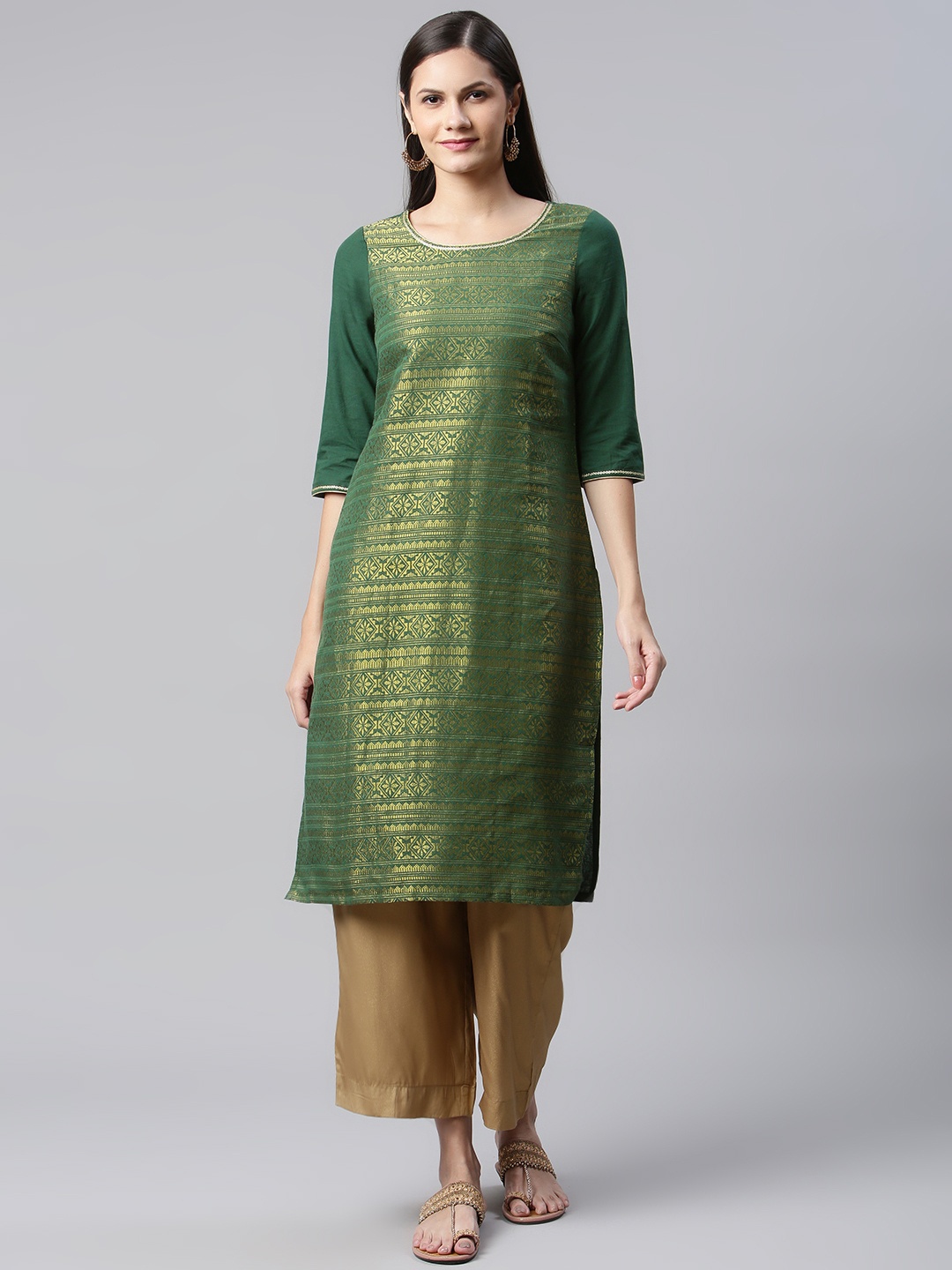 

AURELIA Straight Cotton Kurta, Green