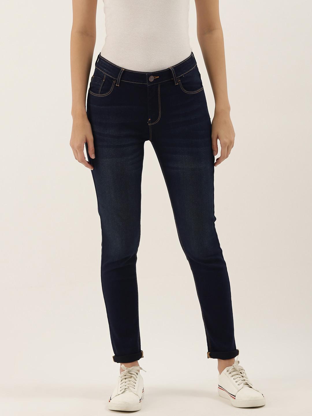 

Flying Machine Women Blue Veronica Skinny Fit Mid-Rise Clean Look Cropped Jeans