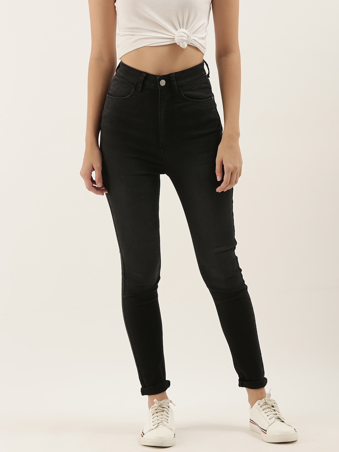 

Flying Machine Women Black Twiggy Super Skinny Fit High-Rise Clean Look Cropped Jeans