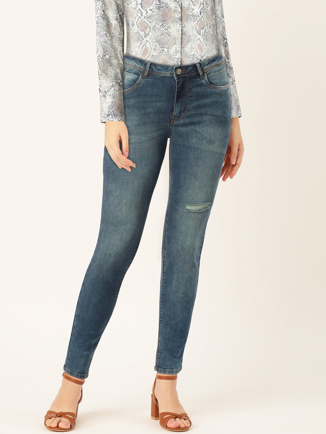

Flying Machine Women Blue Super Skinny Fit Mid-Rise Low Distress Stretchable Jeans
