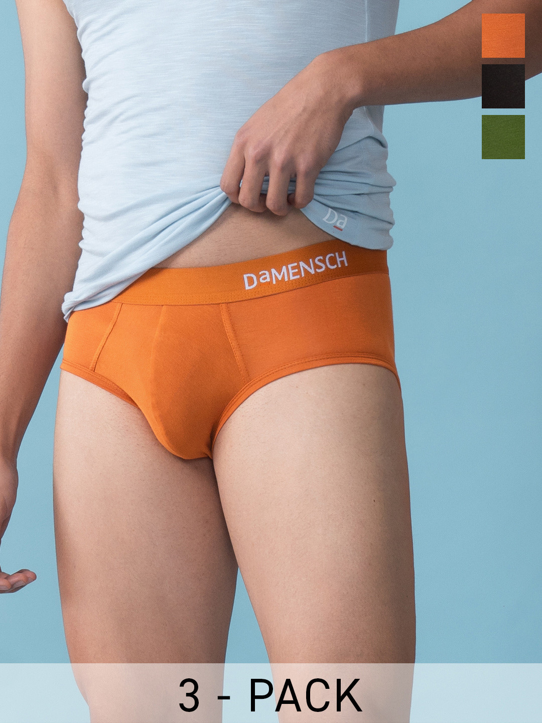 

DaMENSCH Pack of 3 DEO-SOFT Solid Premium Egyptian Cotton-Modal Blend Briefs, Black