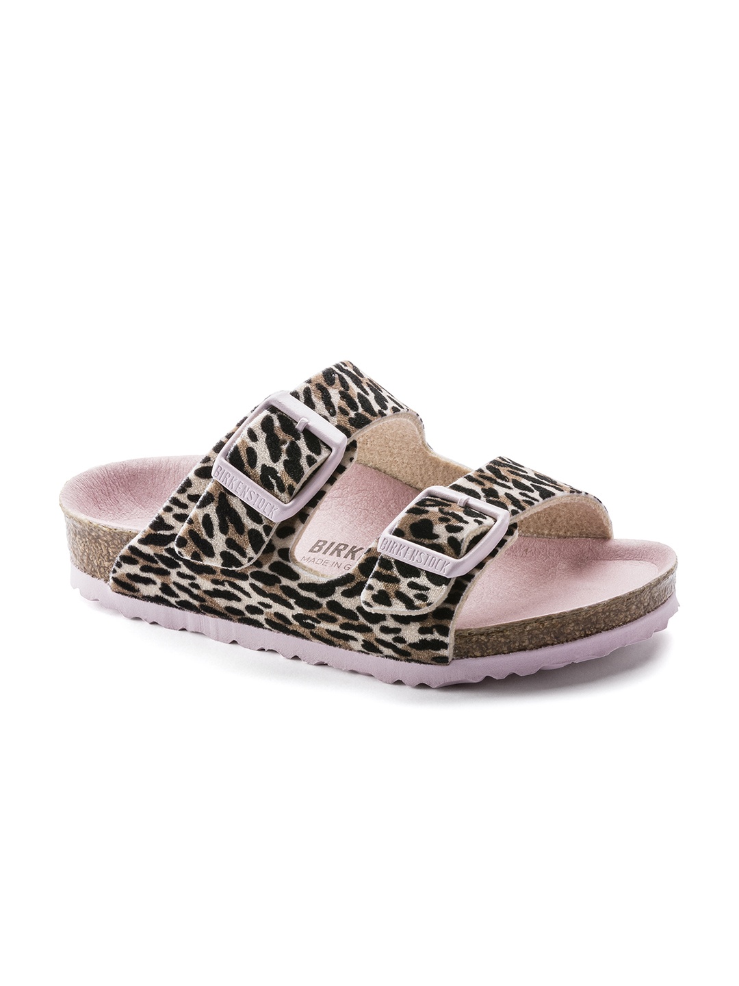 

Birkenstock Arizona Leo Lilly Brown Rose Narrow Width Textile Two-Strap Sandals