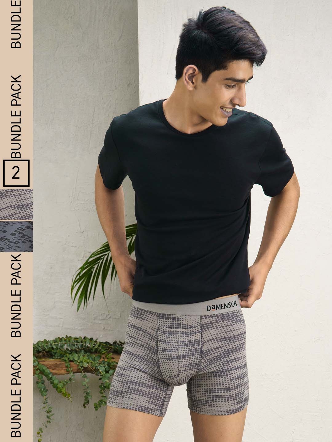

DaMENSCH Pack of 2 DEO-SOFT Printed Premium Egyptian Cotton-Modal Blend Trunk, Grey
