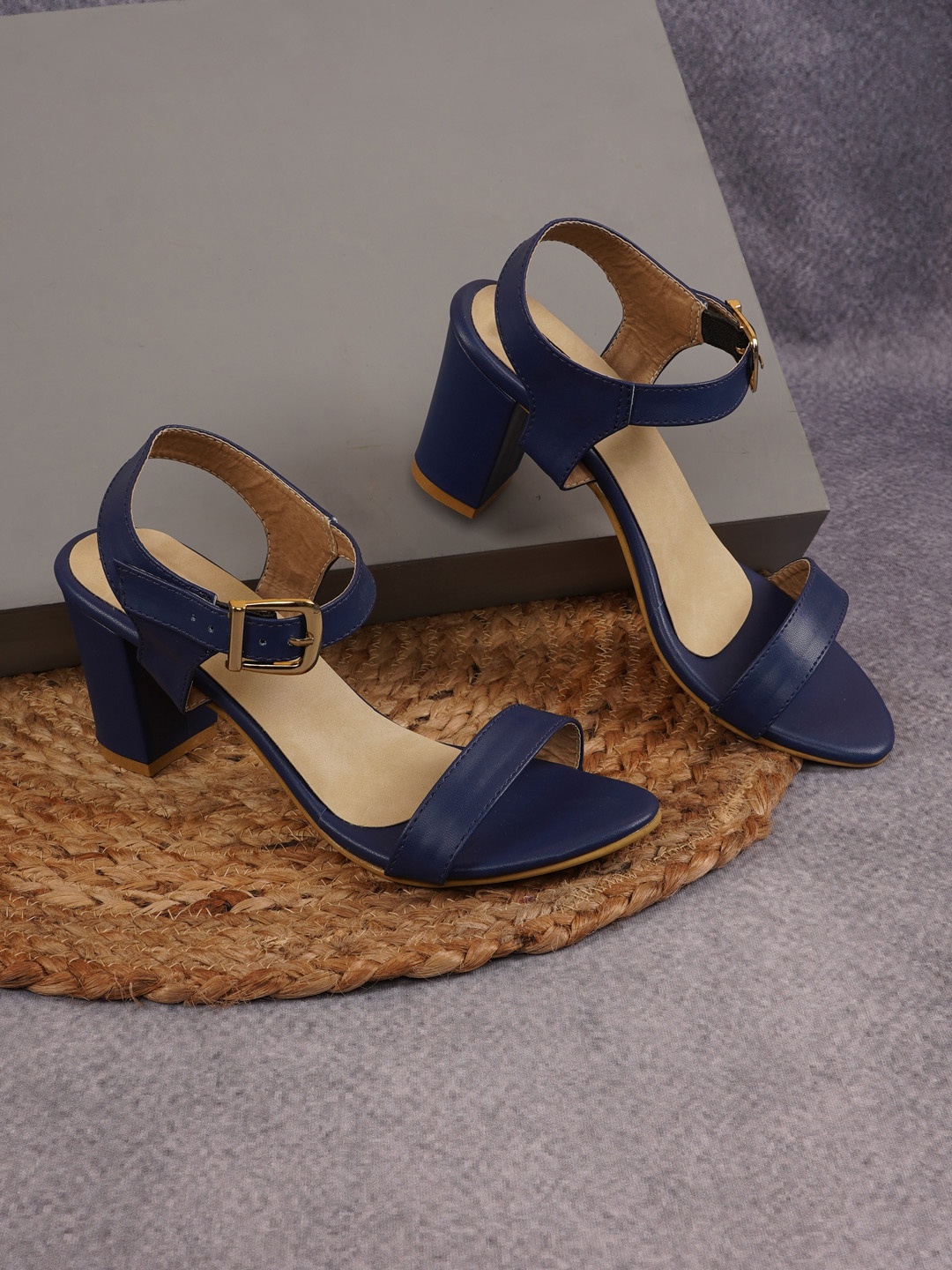 

Get Glamr Women Navy Blue Solid Block Heels