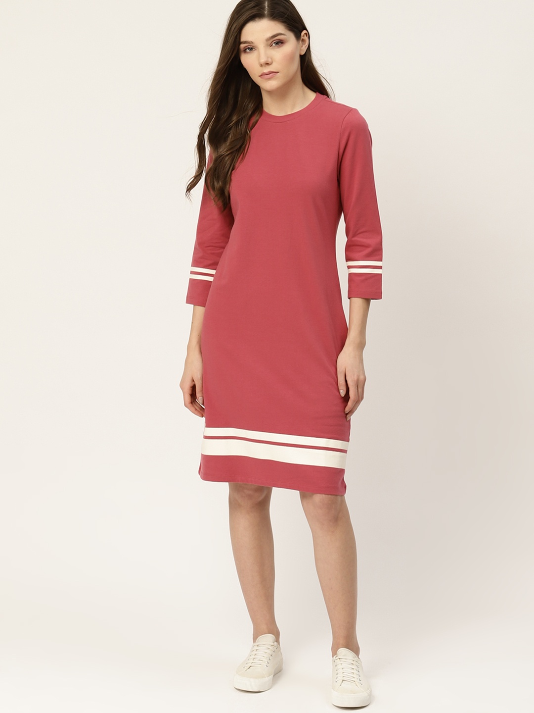 

ether Women Coral Pink Solid T-shirt Dress