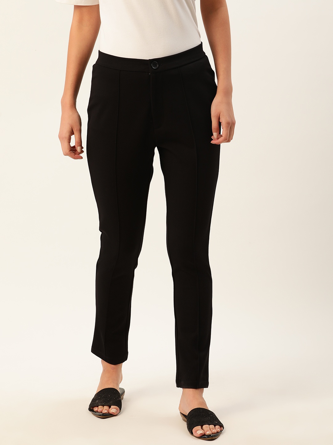 

ether Women Black Regular Fit Solid Regular Trousers