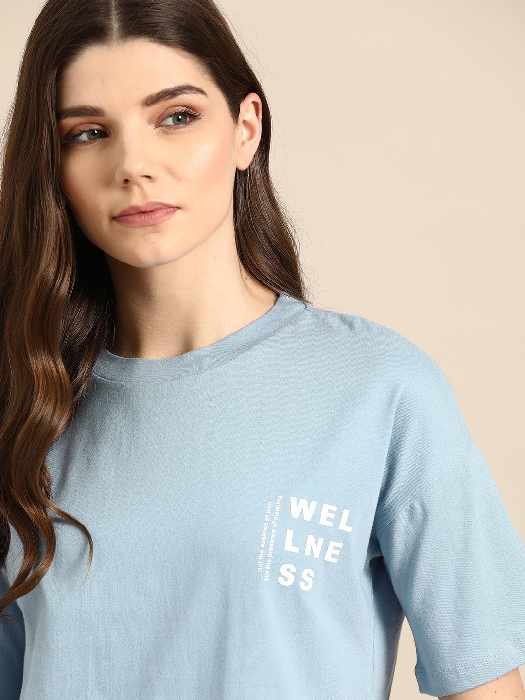 

ether Women Blue Solid Round Neck T-shirt