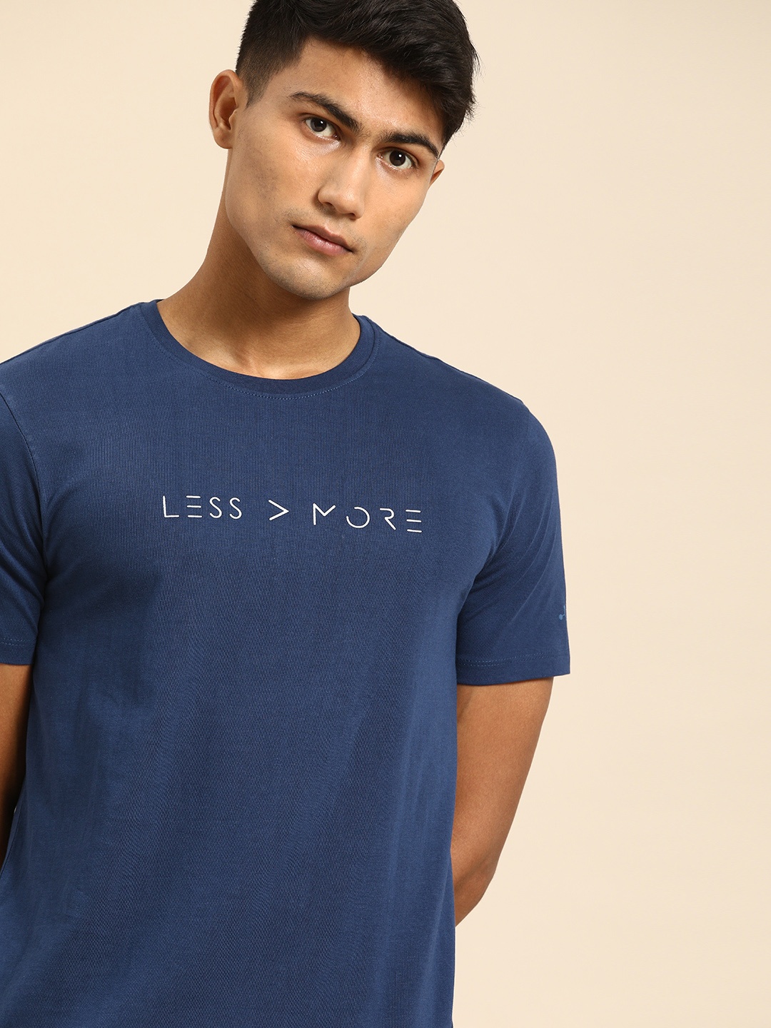 

ether Men Blue Printed Round Neck T-shirt