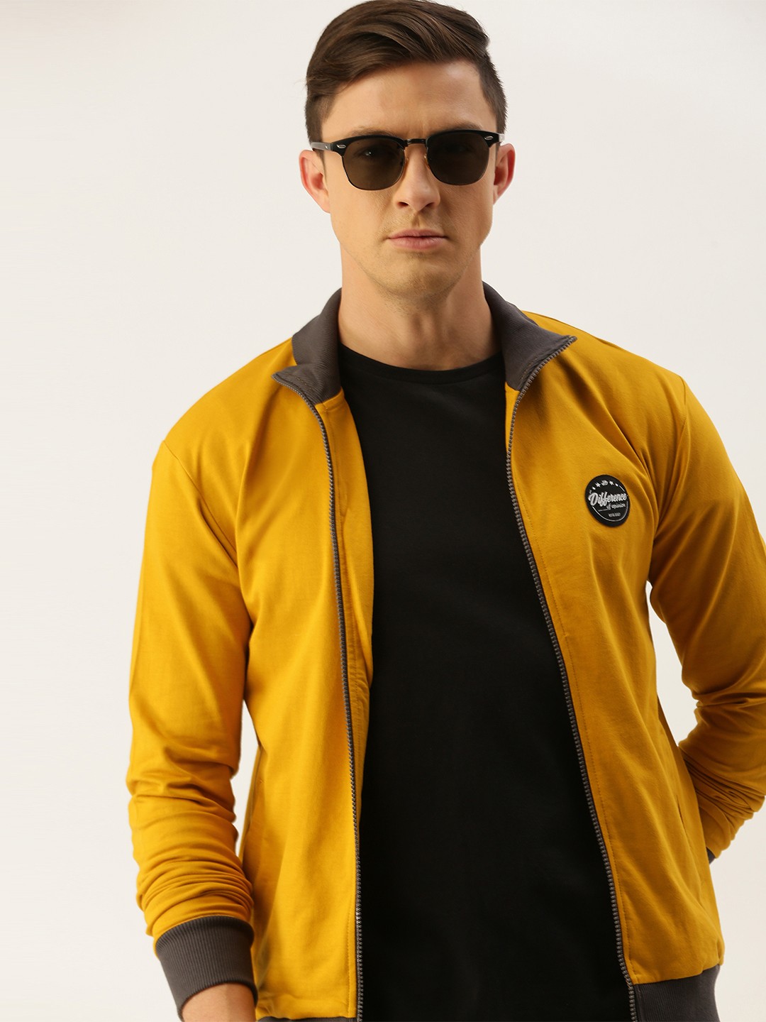 

Difference of Opinion Men Mustard Yellow Solid Sweatshirt