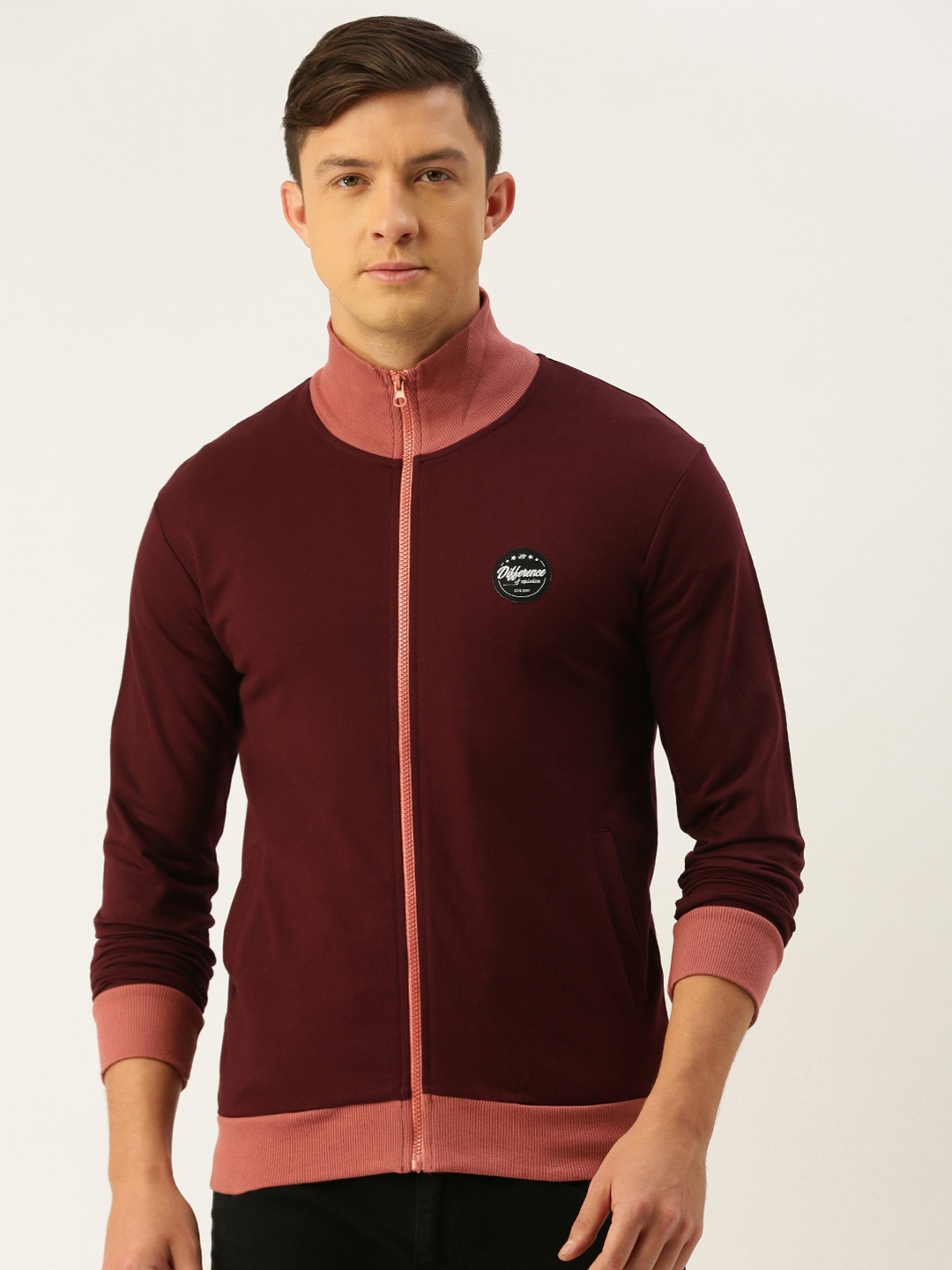 

Difference of Opinion Men Maroon Solid Sweatshirt