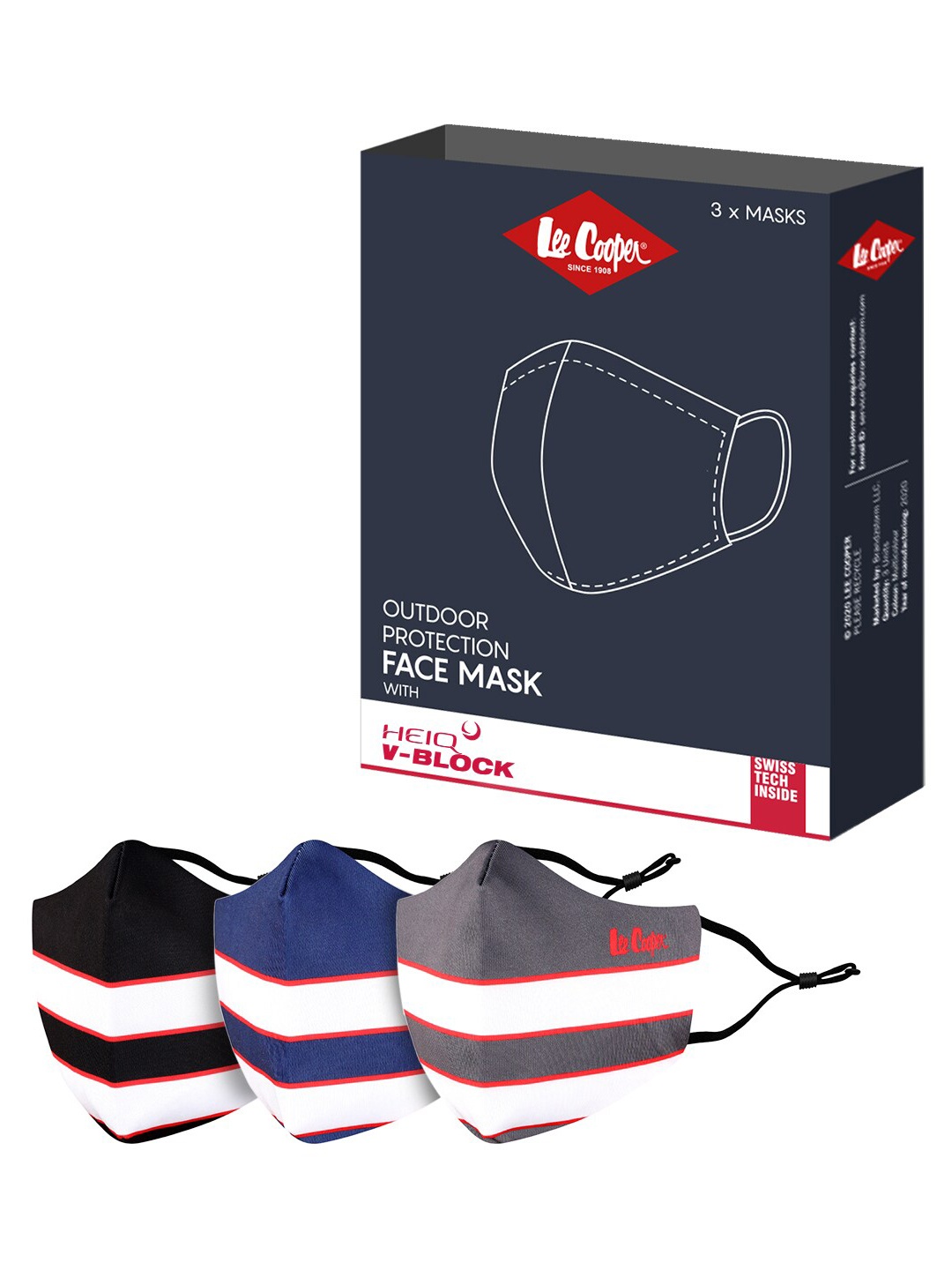 

Lee Cooper Unisex Pack Of 3 Printed Reusable 6-Ply Outdoor Masks, Black