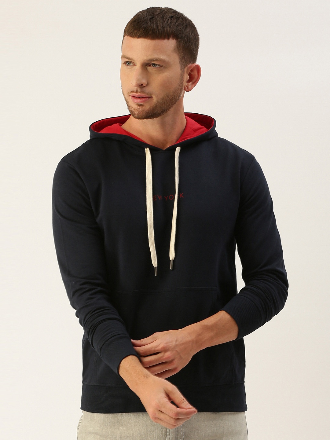 

DILLINGER Men Navy Blue Solid Hooded Sweatshirt