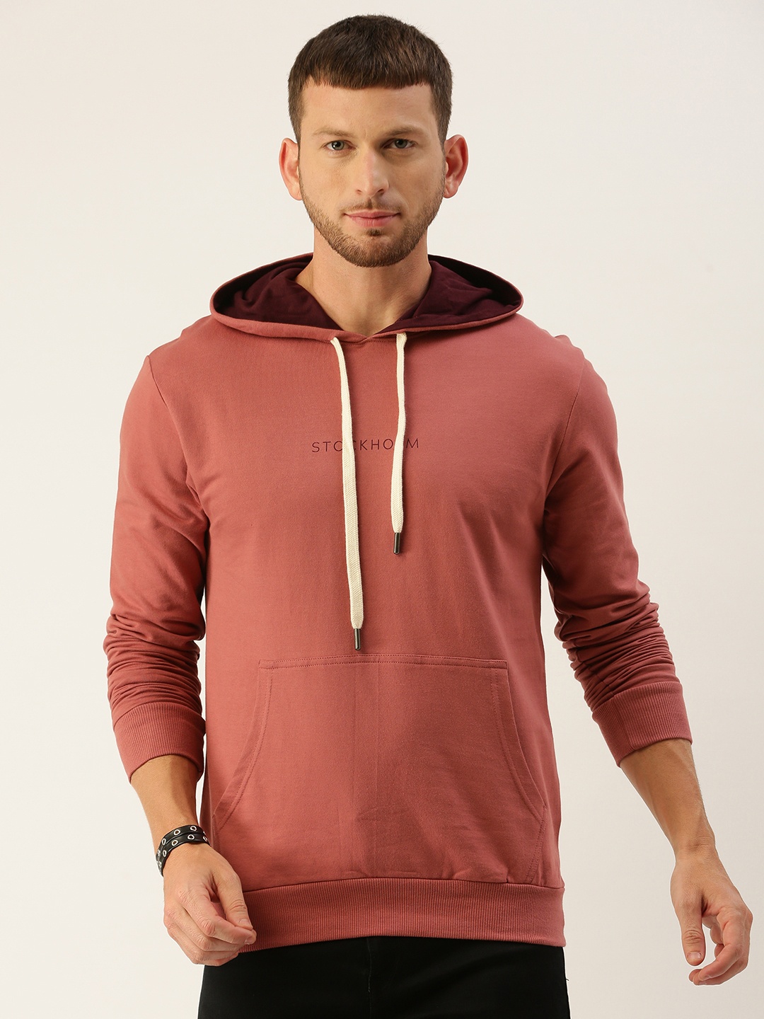 

DILLINGER Men Pink Solid Hooded Sweatshirt
