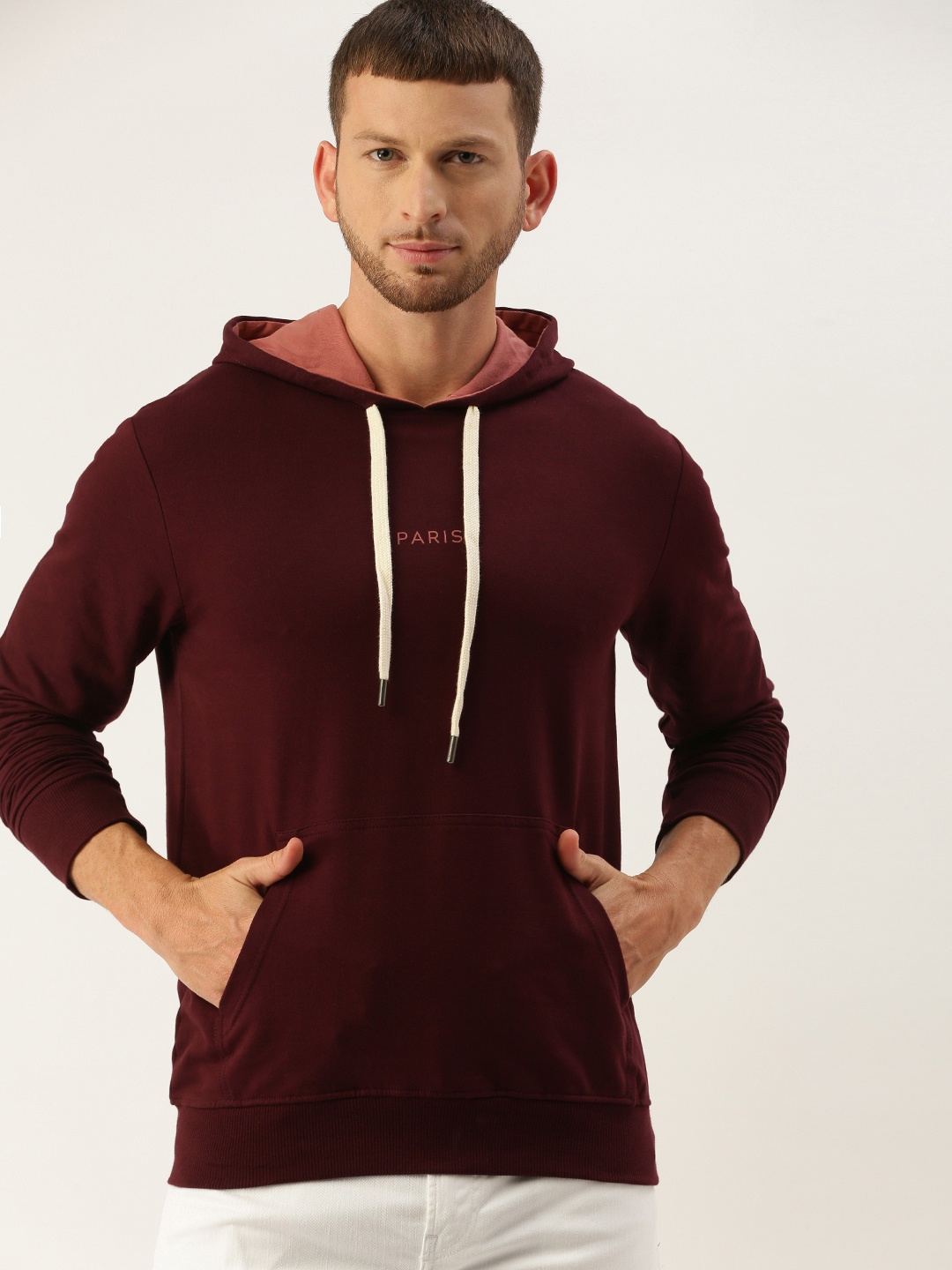 

DILLINGER Men Maroon Solid Hooded Sweatshirt