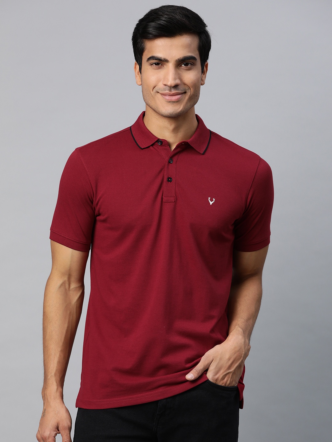 

Allen Solly Sport Men Maroon Solid Polo Collar T-shirt