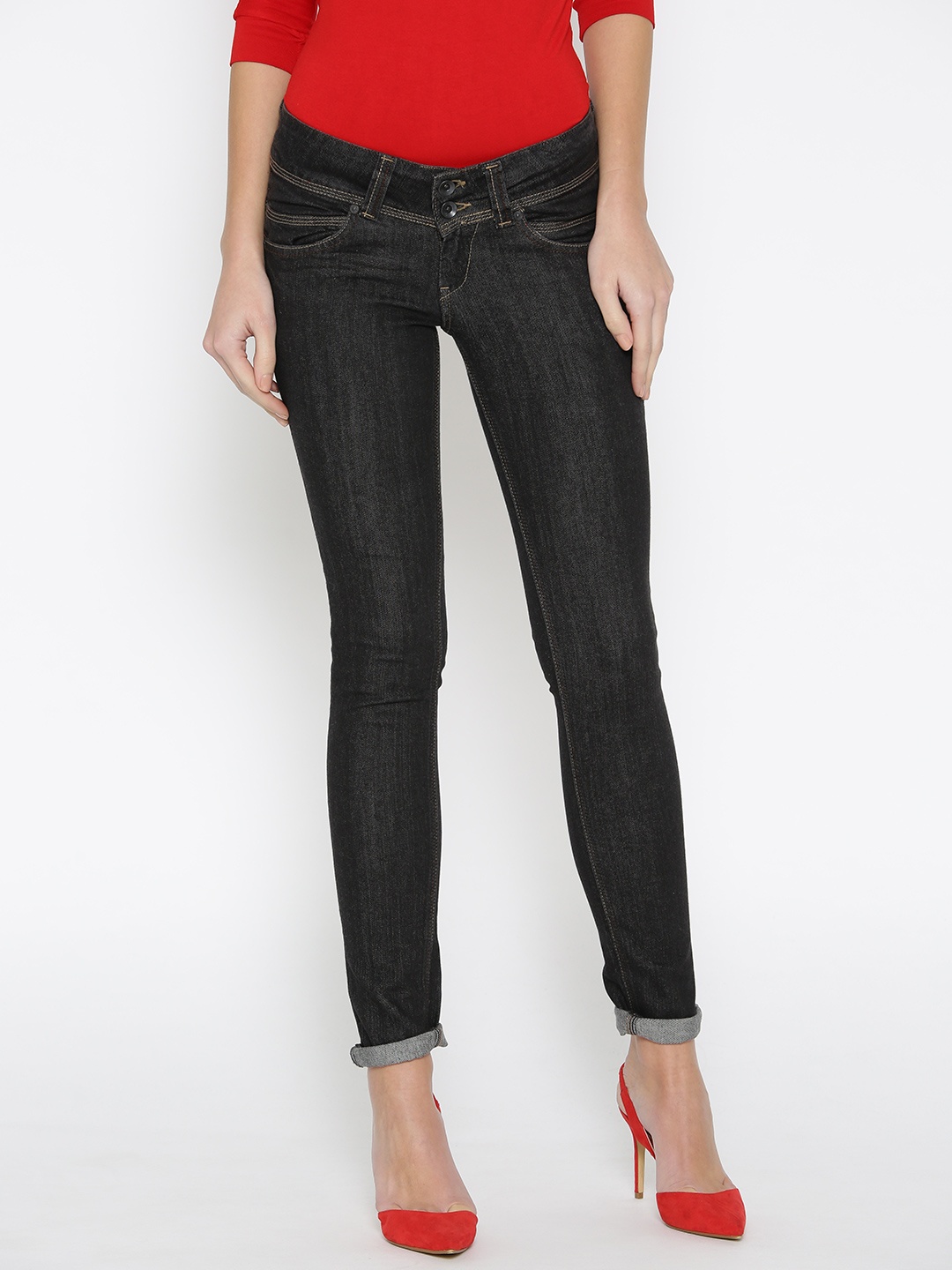 

Pepe Jeans Women Black Pixie Fit Low-Rise Clean Look Stretchable Jeans