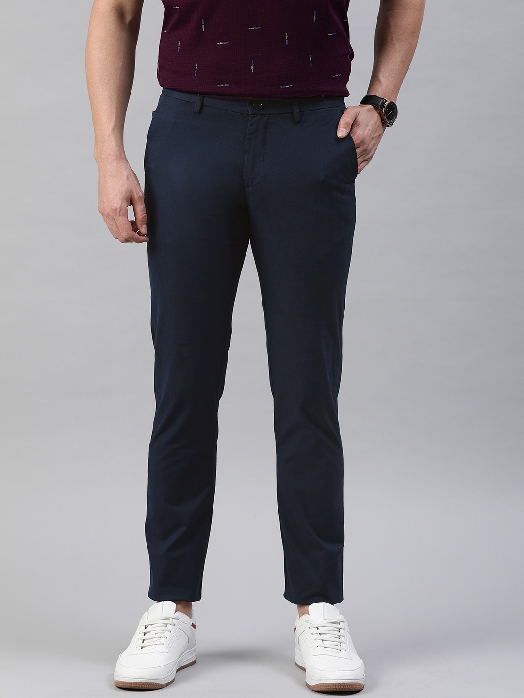 

Allen Solly Men Navy Blue Slim Fit Solid Chinos