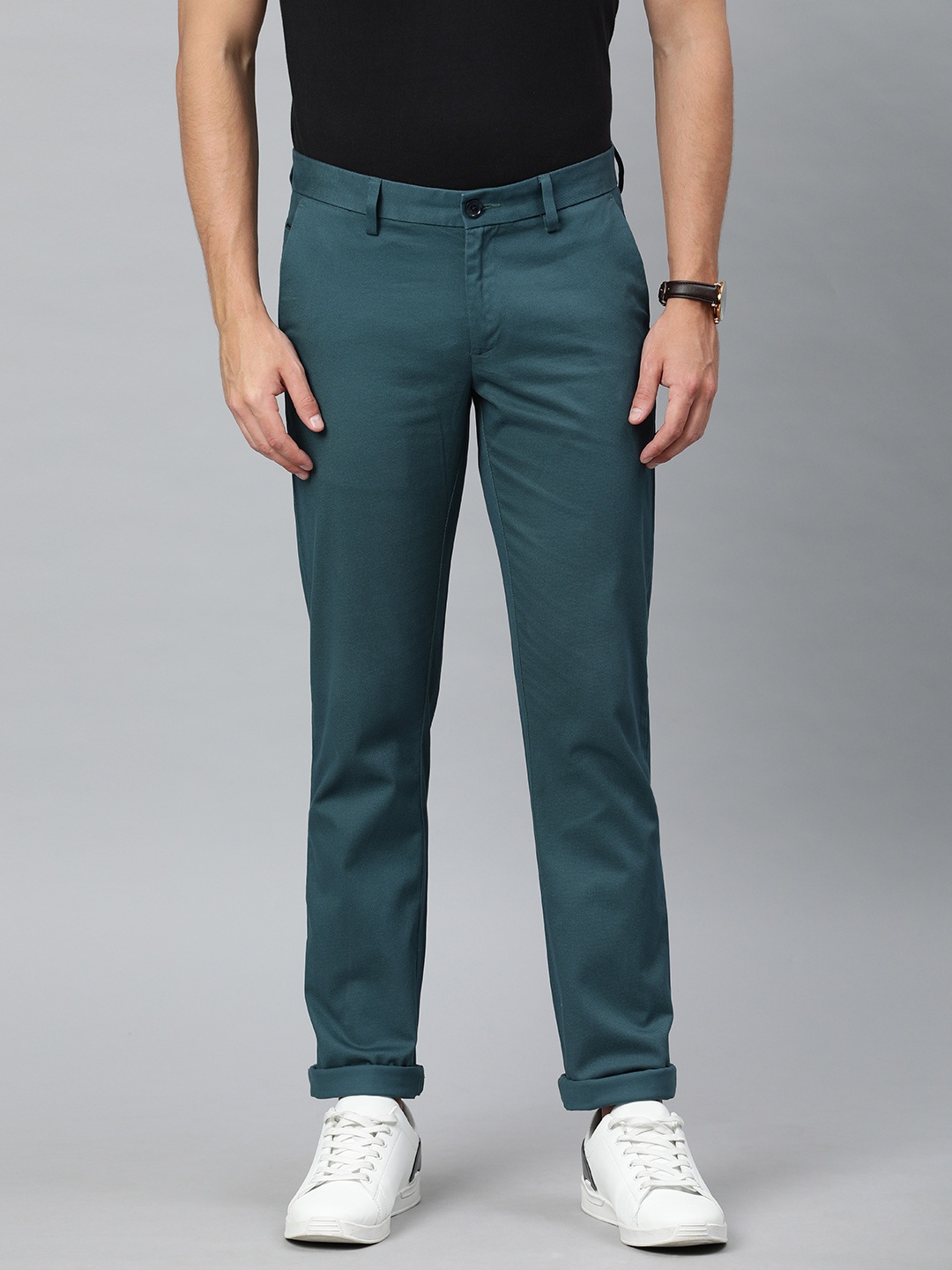 

Allen Solly Men Teal Green Smart Slim Fit Printed Regular Trousers